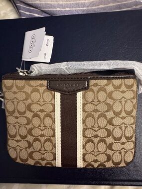 Coach Brown and Cream Signature wristlet Bag